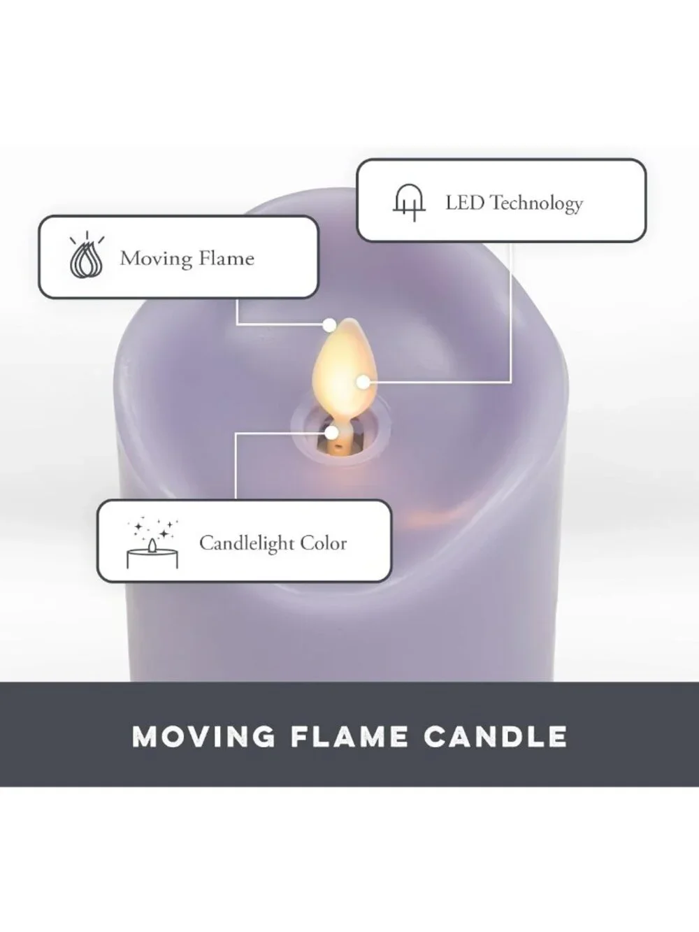 Set of 3 Flameless LED Flickering Pillar Candles - Pastel Purple - Safe